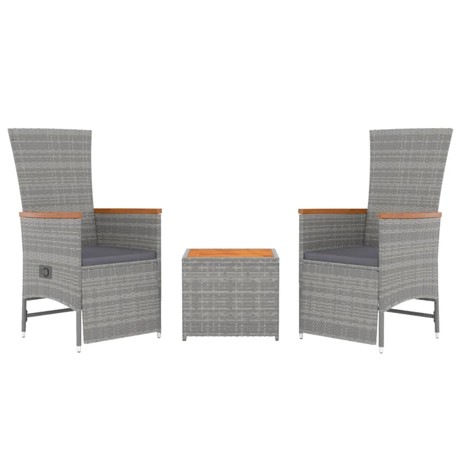Ensemble de salon de jardin 3 pcs gris poly rotin et acacia - 3