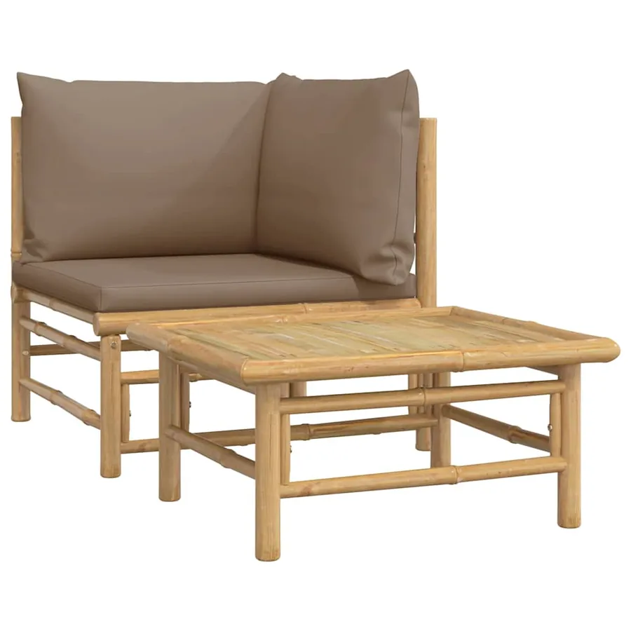Salon de jardin 2 pcs avec coussins taupe bambou - 2