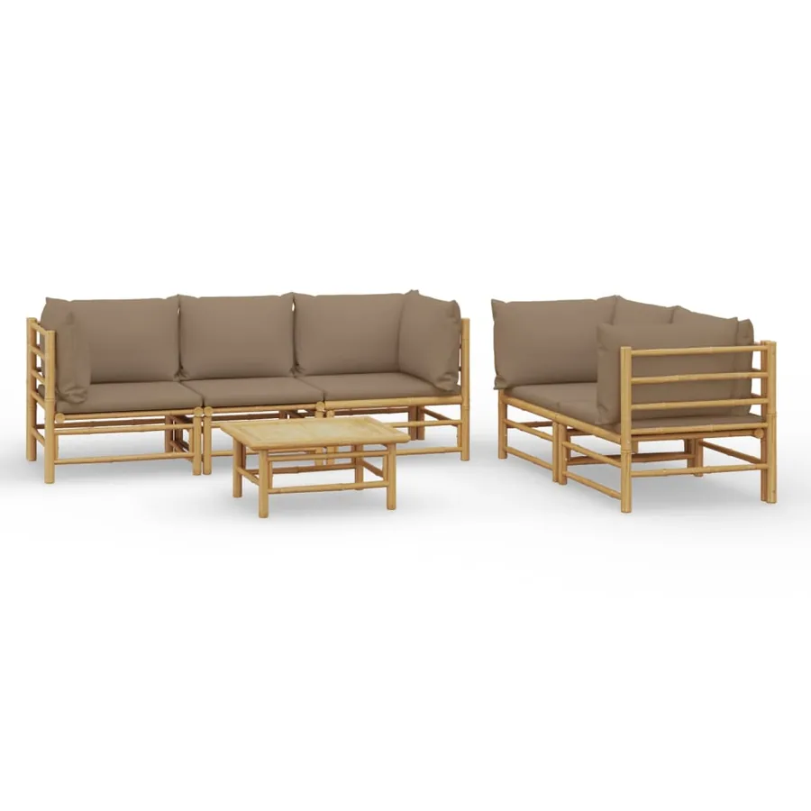 Salon de jardin 6 pcs avec coussins taupe bambou - 2