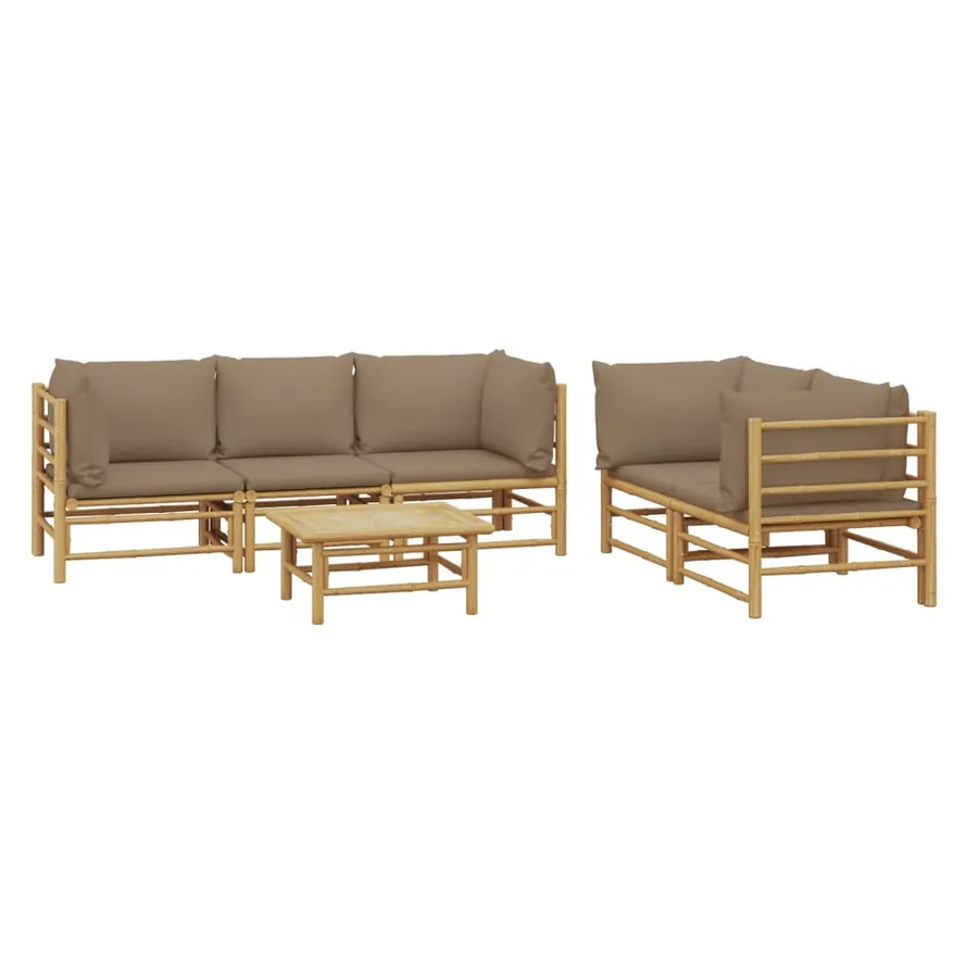 Salon de jardin 6 pcs avec coussins taupe bambou - 3
