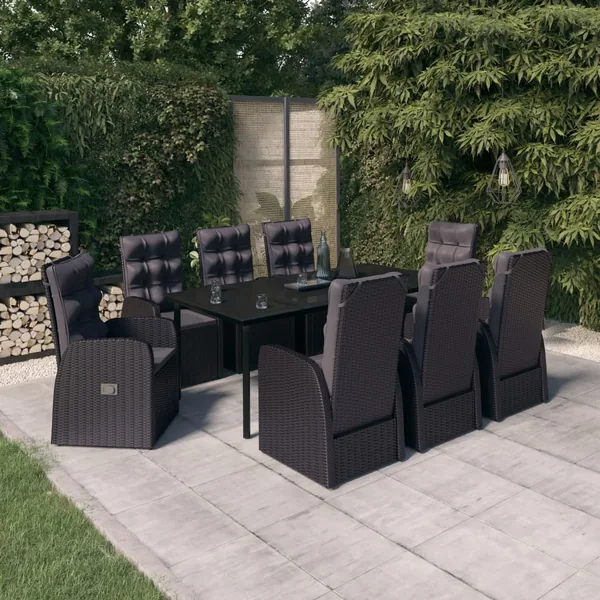Ensemble à manger de jardin avec coussins 9 pcs noir