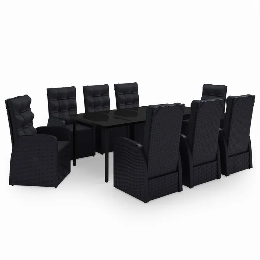 Ensemble à manger de jardin avec coussins 9 pcs noir - 2