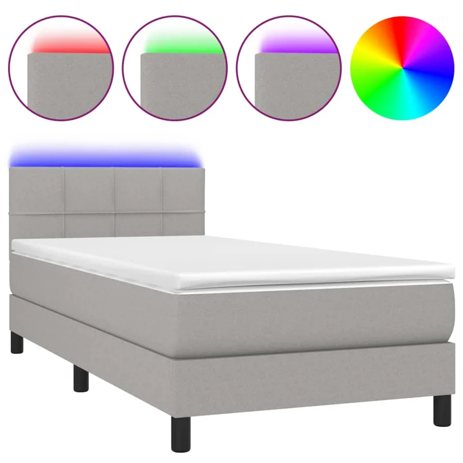 Sommier à lattes de lit avec matelas et LED Gris clair 90x190cm - 2