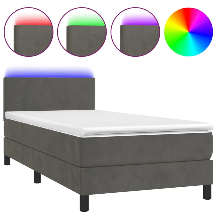 Sommier à lattes de lit avec matelas et LED Gris foncé 90x200cm - 2