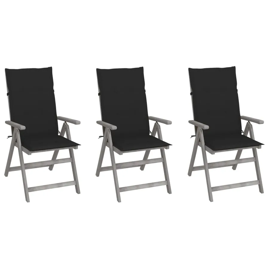 Chaises inclinables de jardin lot de 3 et coussins Bois acacia