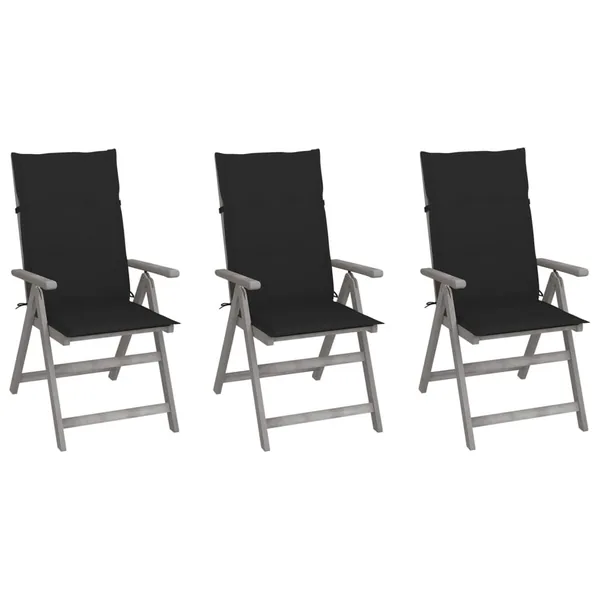 Chaises inclinables de jardin lot de 3 et coussins Bois acacia