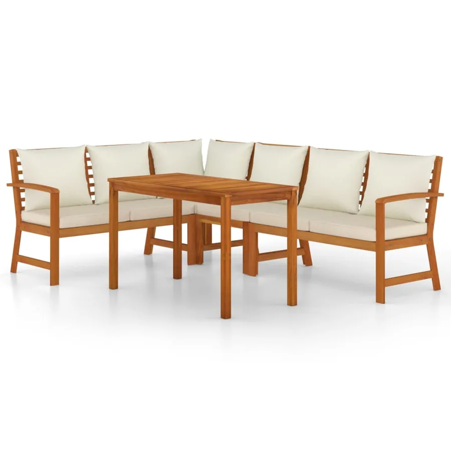 Ensemble à manger de jardin coussins 5 pcs Bois acacia - 2