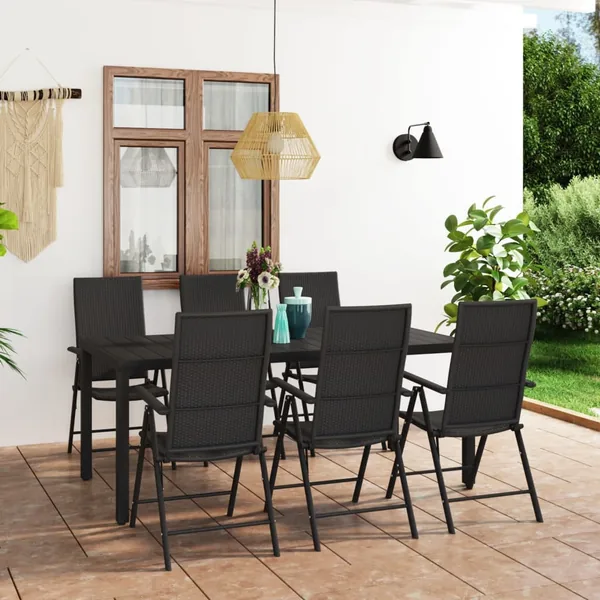 Ensemble à manger de jardin 7 pcs noir