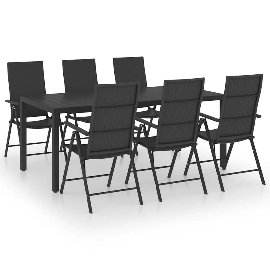Ensemble à manger de jardin 7 pcs noir - 2