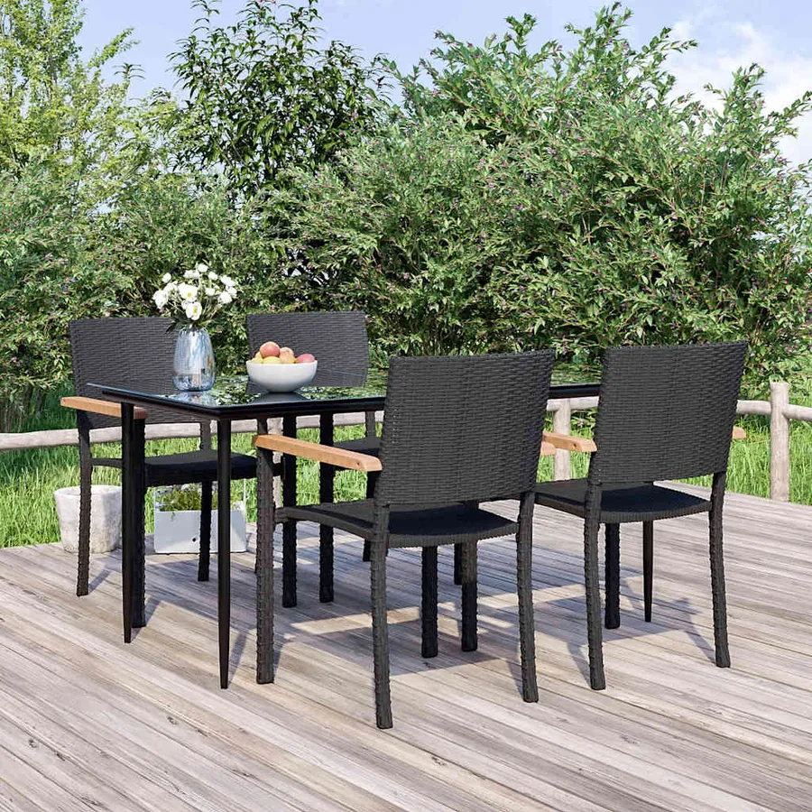 Ensemble à manger de jardin 5 pcs Noir Résine tressée