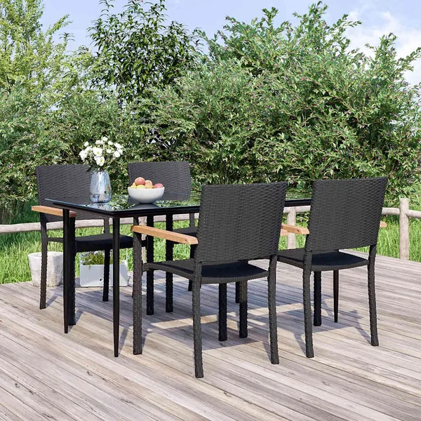 Ensemble à manger de jardin 5 pcs Noir Résine tressée