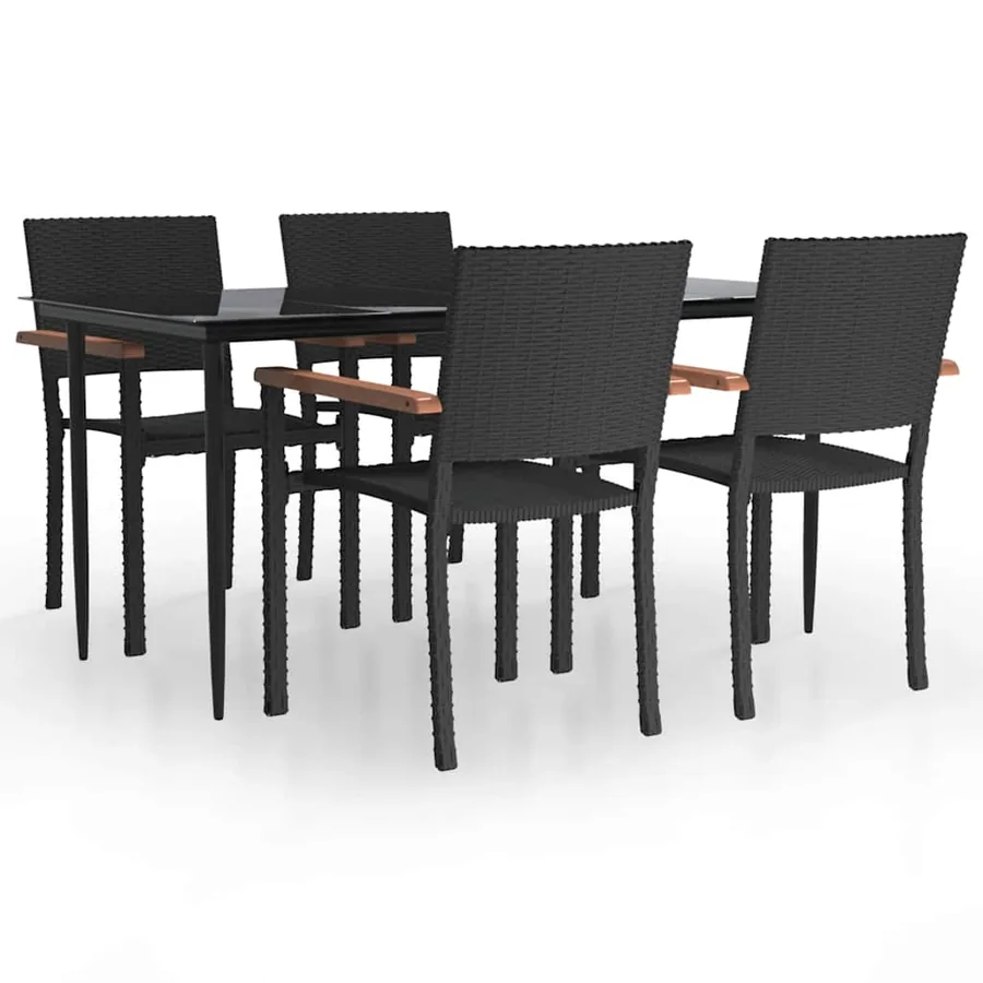 Ensemble à manger de jardin 5 pcs Noir Résine tressée - 2