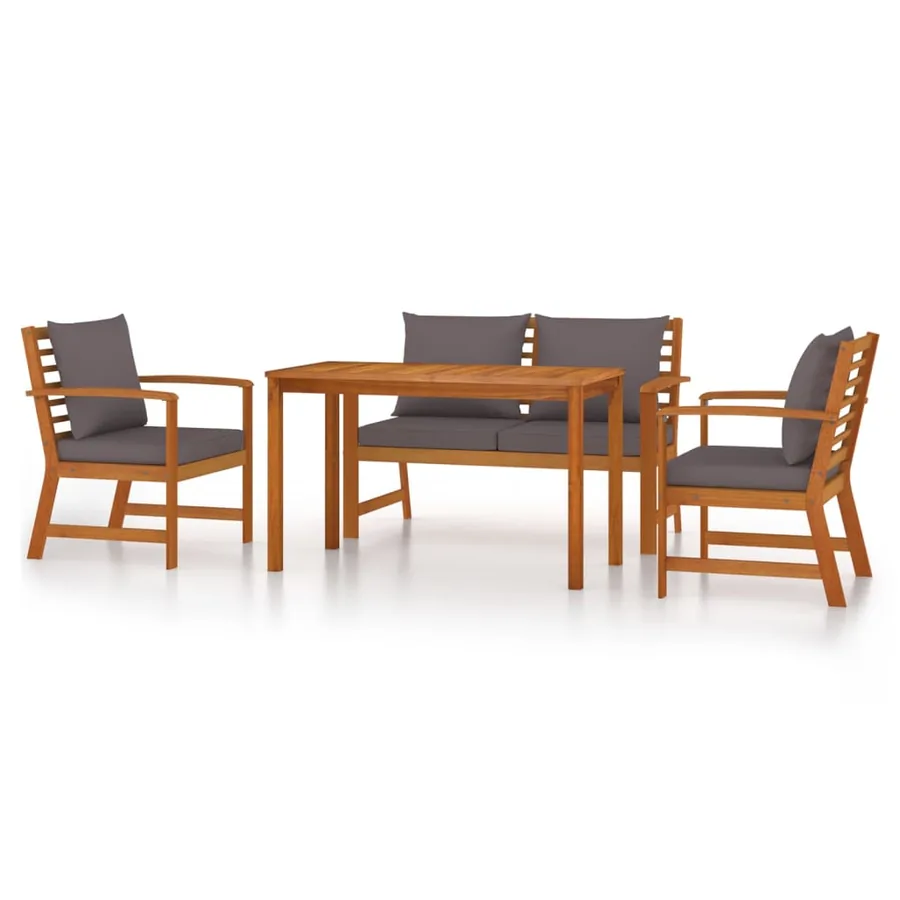 Ensemble à manger de jardin 4 pcs coussins Bois acacia - 2