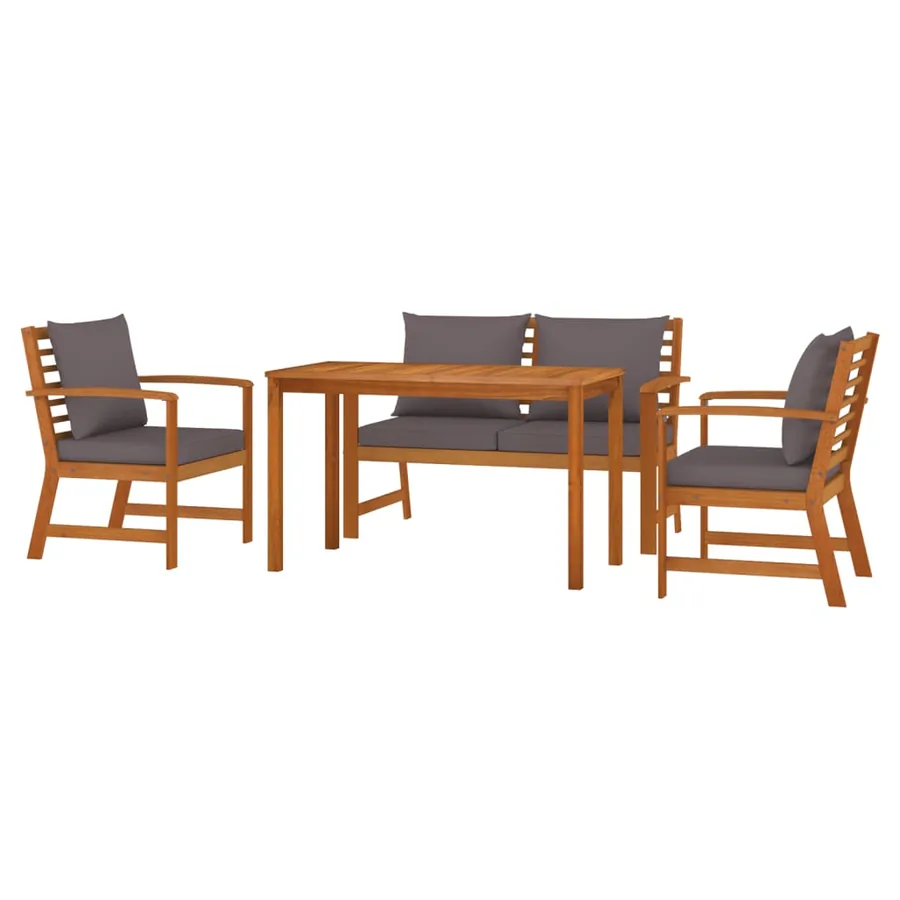 Ensemble à manger de jardin 4 pcs coussins Bois acacia - 3
