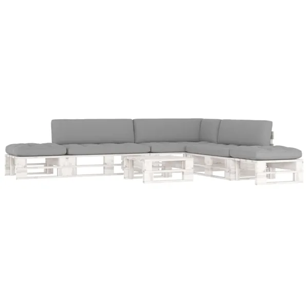 Salon de jardin palette 6 pcs et coussins Pin imprégné de blanc