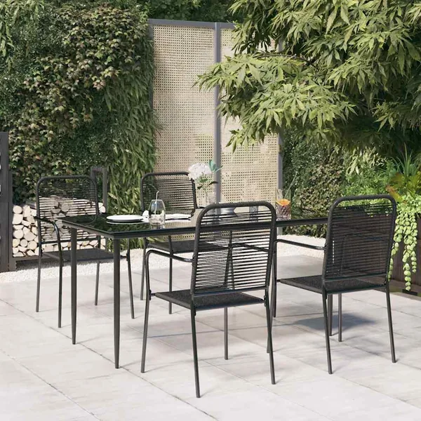 Ensemble à manger de jardin 5 pcs Noir Corde de coton et acier