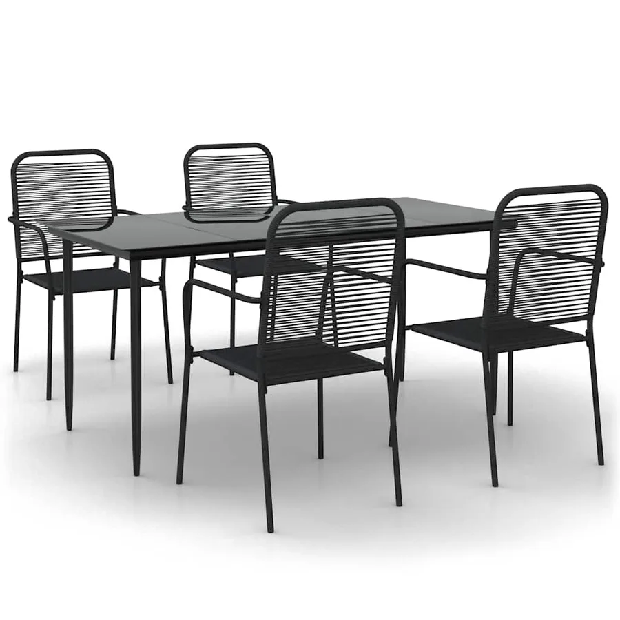Ensemble à manger de jardin 5 pcs Noir Corde de coton et acier - 2