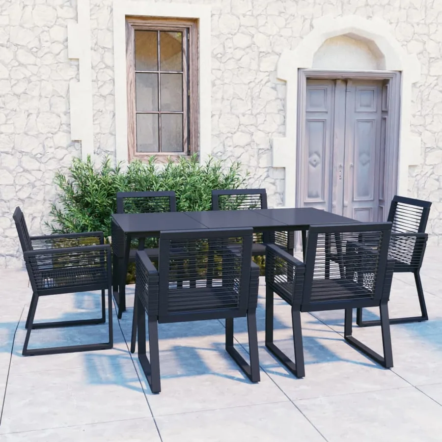 Ensemble à manger d'extérieur 7 pcs Rotin PVC Noir