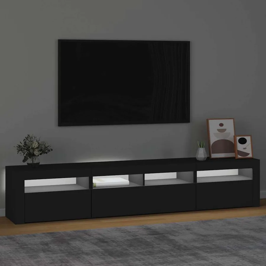 Meuble TV avec lumières LED Noir 210x35x40 cm - 3