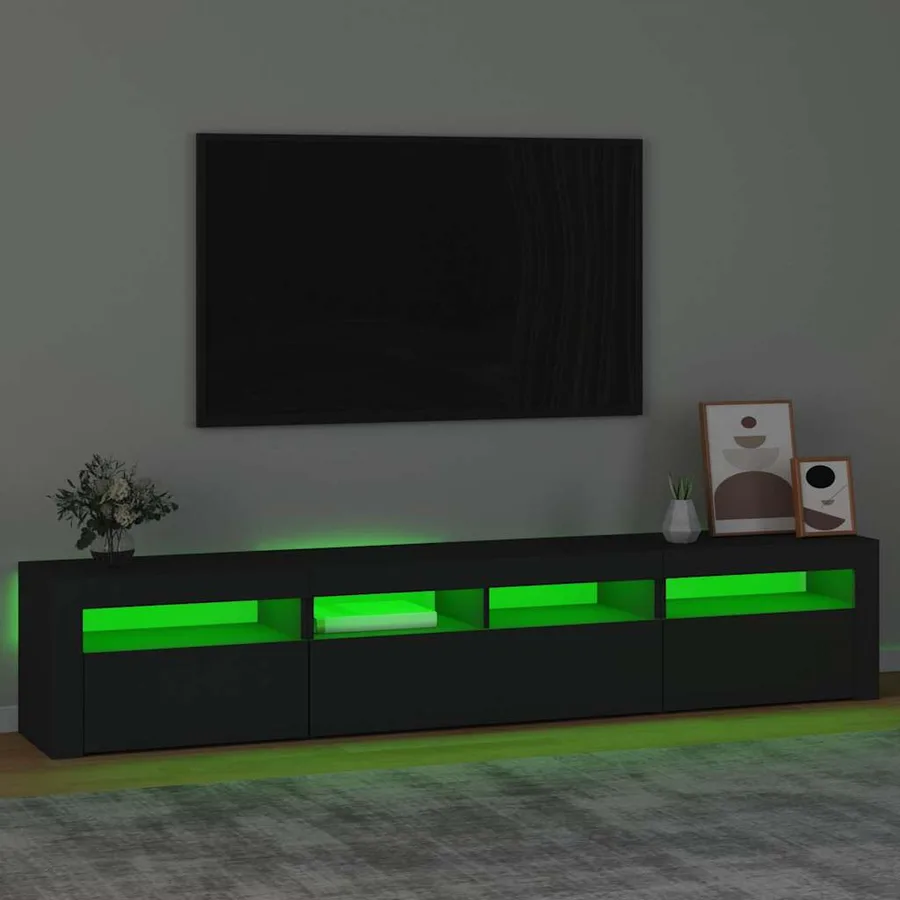 Meuble TV avec lumières LED Noir 210x35x40 cm - 4