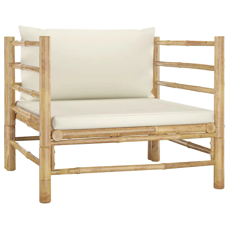 Salon de jardin 6 pcs avec coussins blanc crème bambou - 9