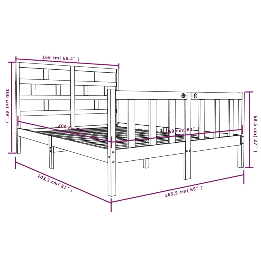 Cadre de lit sans matelas bois massif 160x200 cm - 9