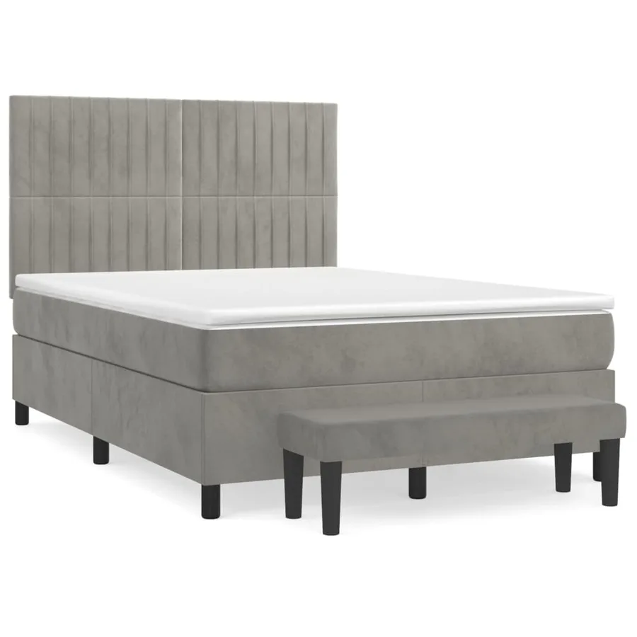 Sommier à lattes de lit et matelas Gris clair 140x190cm Velours - 2
