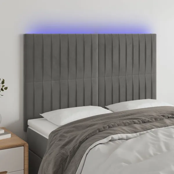 Tête de lit à LED Gris clair 144x5x118/128 cm Velours