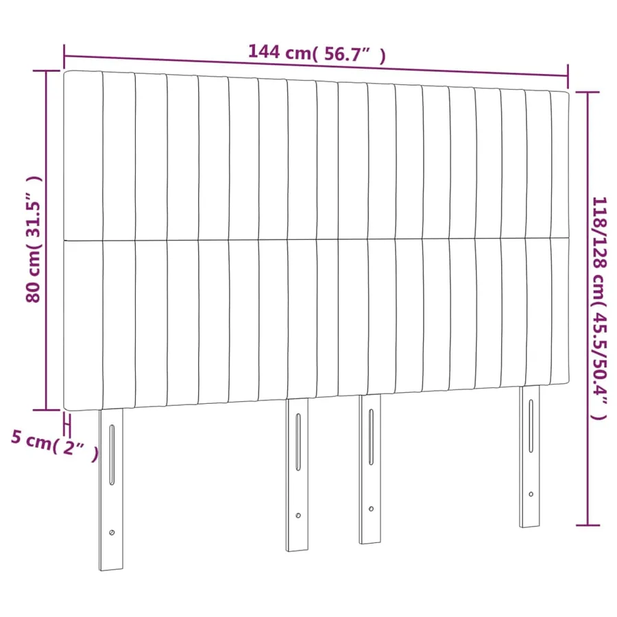 Tête de lit à LED Gris clair 144x5x118/128 cm Velours - 6