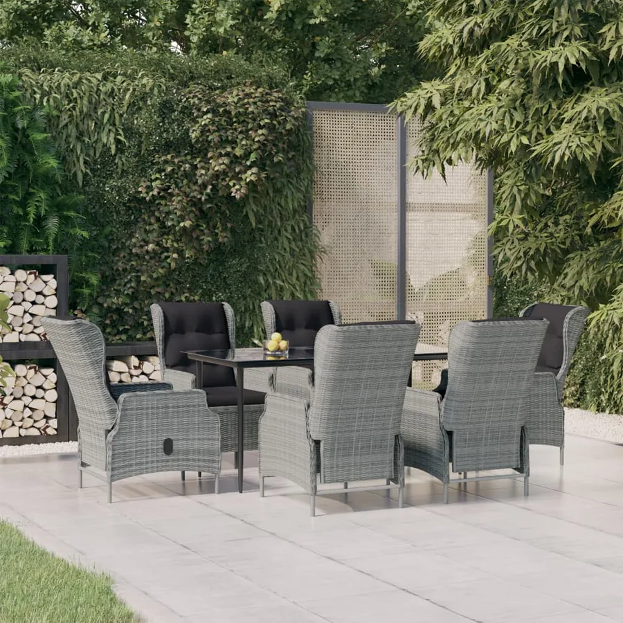 Ensemble à manger de jardin 7 pcs Gris clair Résine tressée