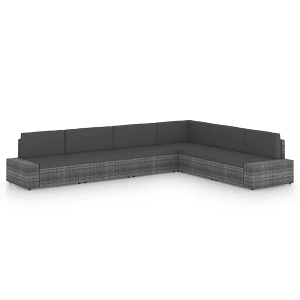 Salon de jardin 6 pcs avec coussins Gris Résine tressée