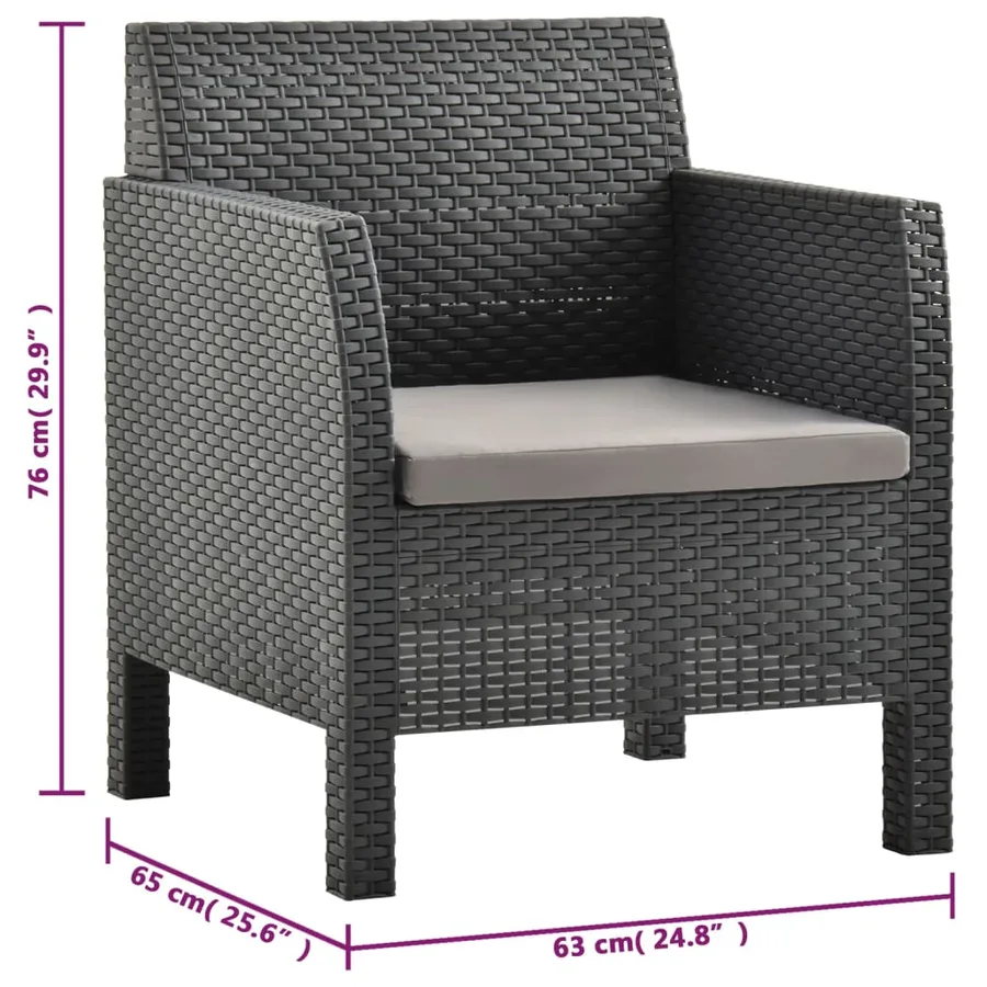 Salon de jardin 3 pcs avec coussins PP Rotin Anthracite - 11