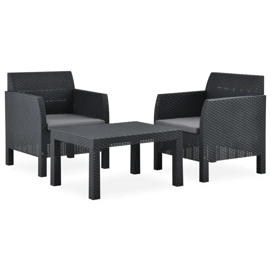 Salon de jardin 3 pcs avec coussins PP Rotin Anthracite - 2