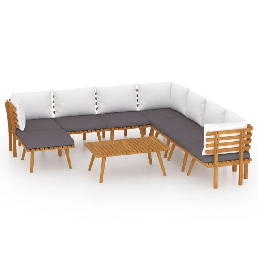 Salon de jardin 9 pcs avec coussins Bois d'acacia solide - 2