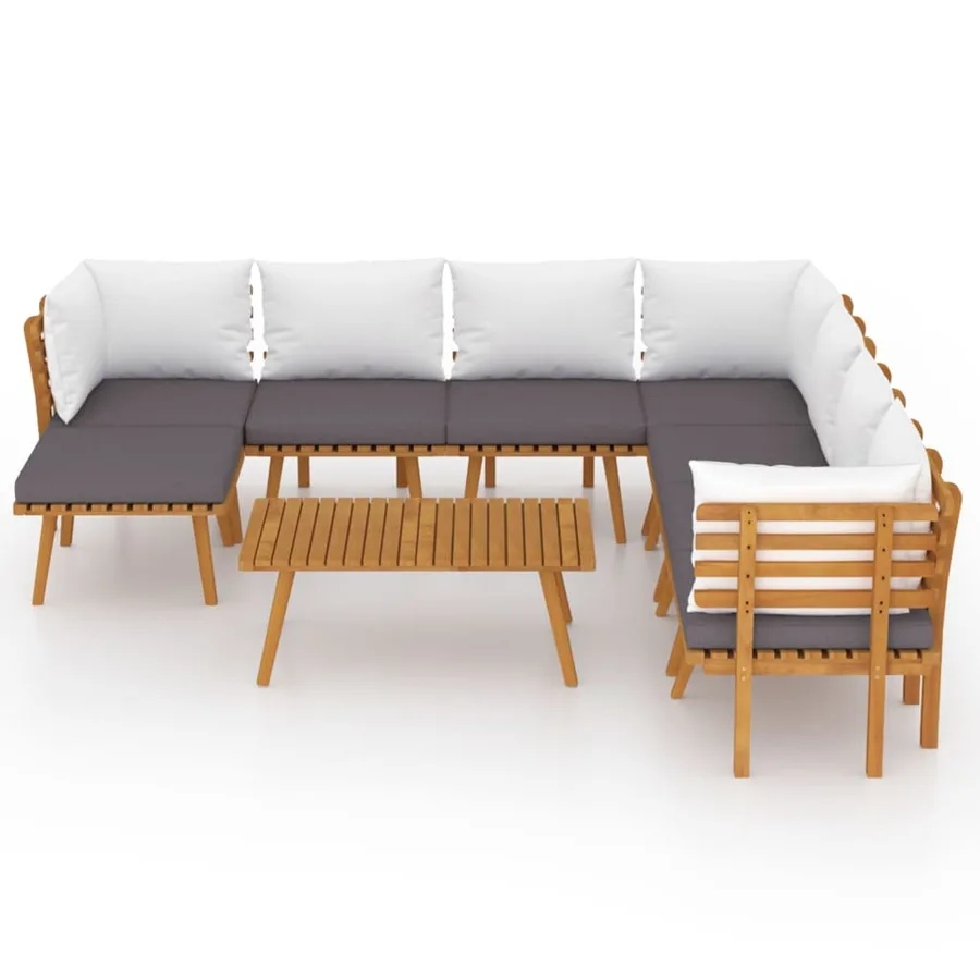 Salon de jardin 9 pcs avec coussins Bois d'acacia solide - 3