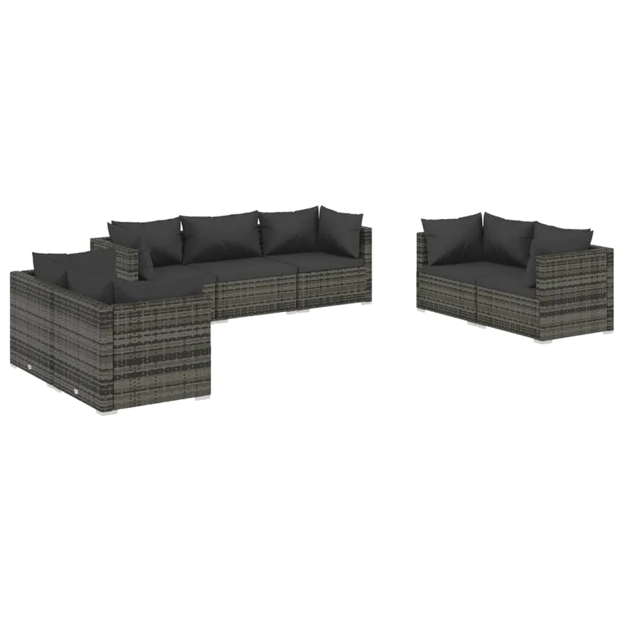 Salon de jardin 7 pcs avec coussins Résine tressée Gris - 2