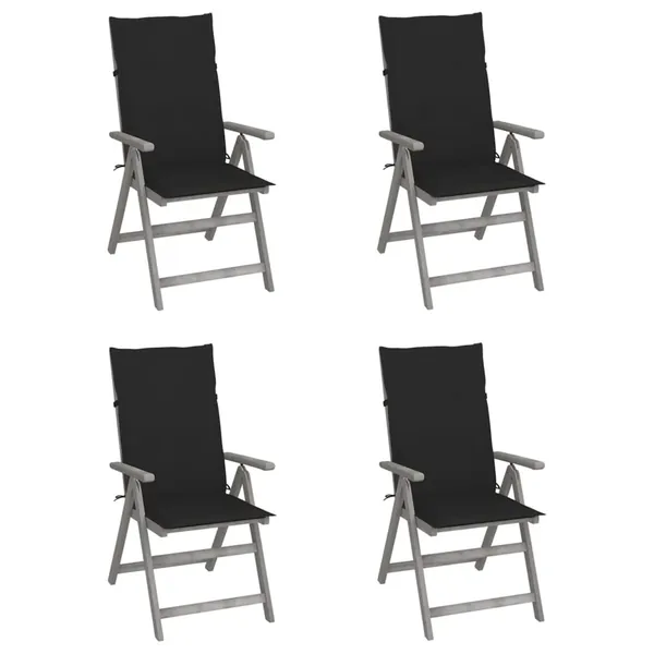 Chaises inclinables de jardin lot de 4 et coussins Bois acacia
