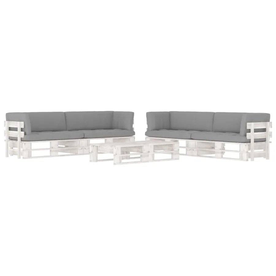 Salon de jardin palette 6 pcs et coussins Pin imprégné de blanc