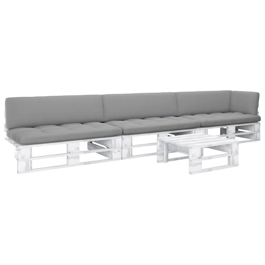 Salon de jardin palette 4 pcs et coussins Pin imprégné de blanc