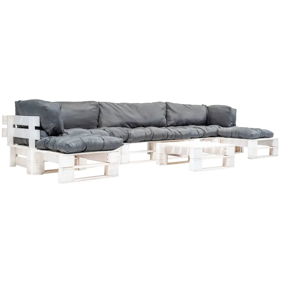 Salon de jardin palette 6 pcs avec coussins gris Bois