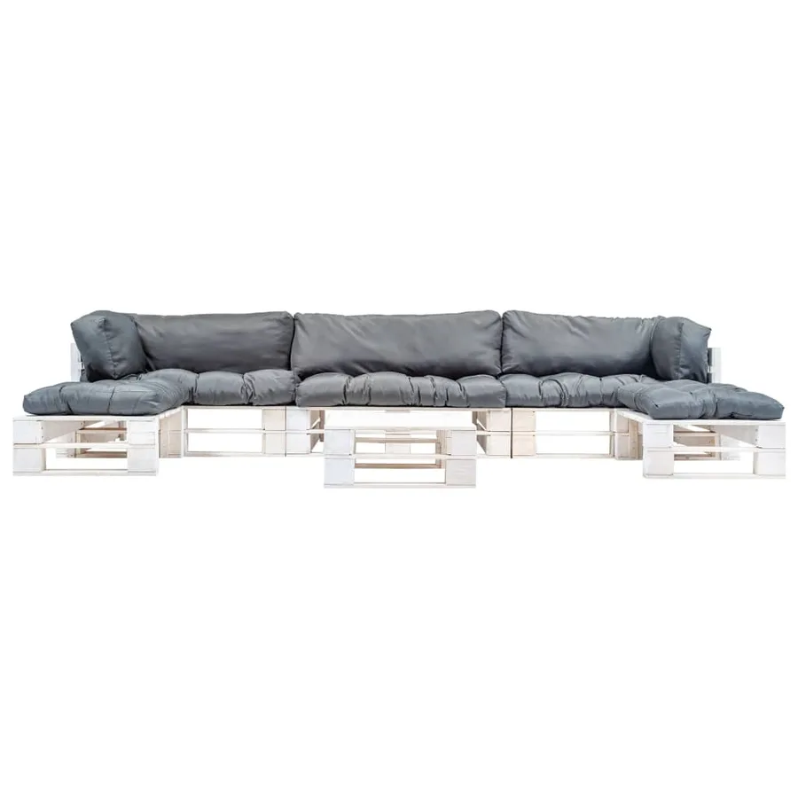 Salon de jardin palette 6 pcs avec coussins gris Bois - 2