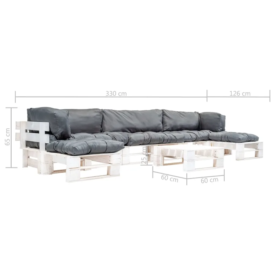 Salon de jardin palette 6 pcs avec coussins gris Bois - 3