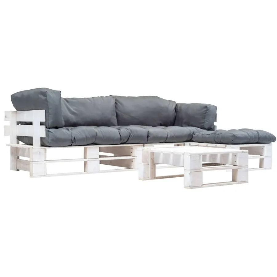 Salon de jardin palette 4 pcs avec coussins gris Bois