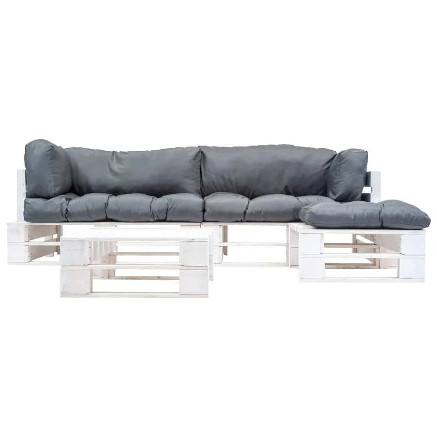 Salon de jardin palette 4 pcs avec coussins gris Bois - 2
