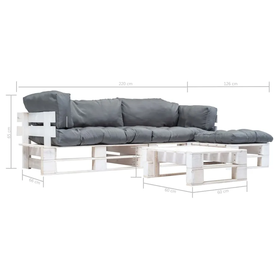 Salon de jardin palette 4 pcs avec coussins gris Bois - 3