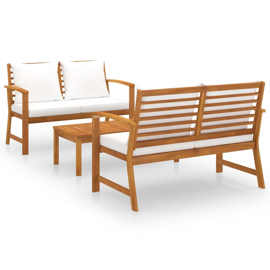Salon de jardin 3 pcs avec coussin Bois d'acacia solide - 2
