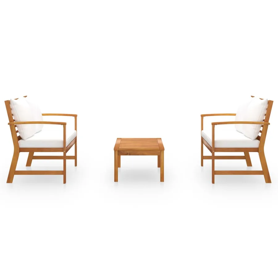 Salon de jardin 3 pcs avec coussin Bois d'acacia solide - 3