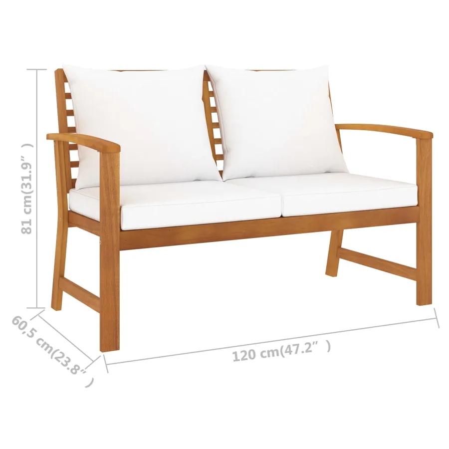 Salon de jardin 3 pcs avec coussin Bois d'acacia solide - 8