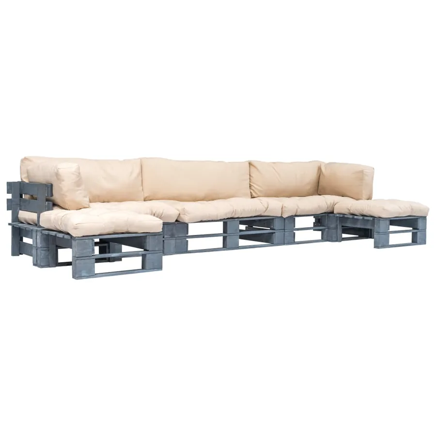 Salon palette de jardin 6 pcs avec coussins sable bois