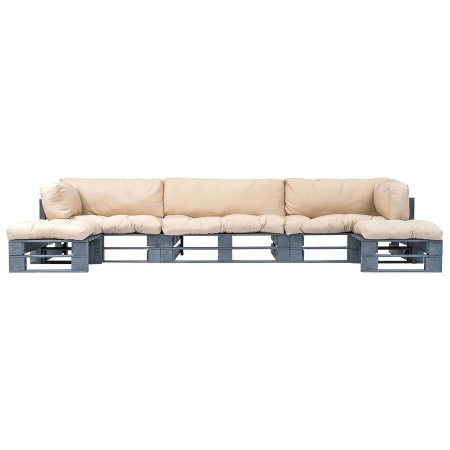 Salon palette de jardin 6 pcs avec coussins sable bois - 2